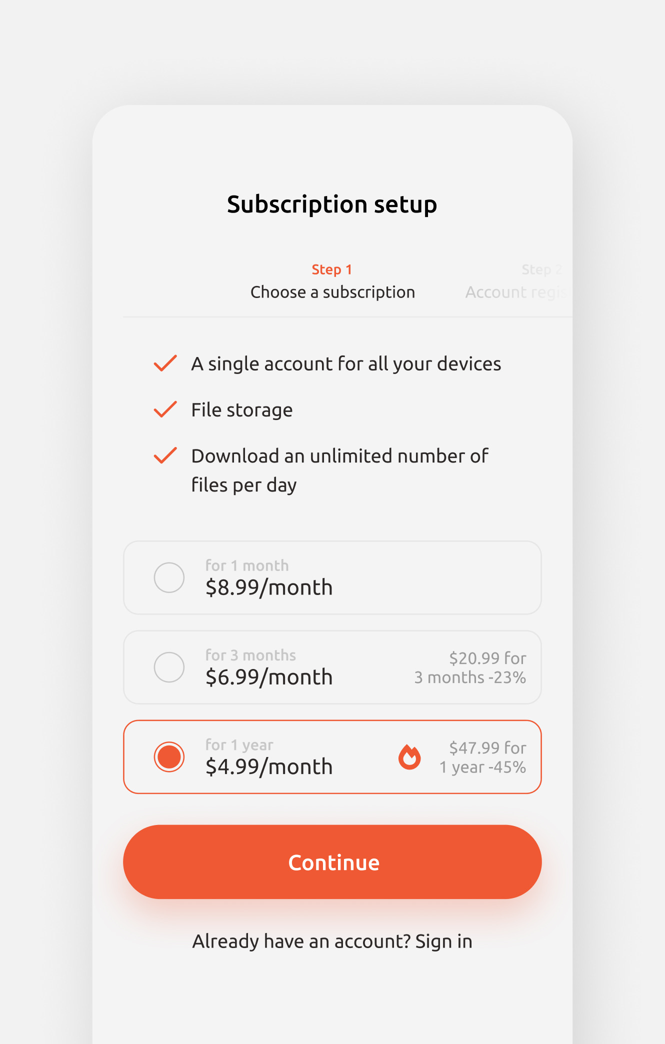 Subscription setup